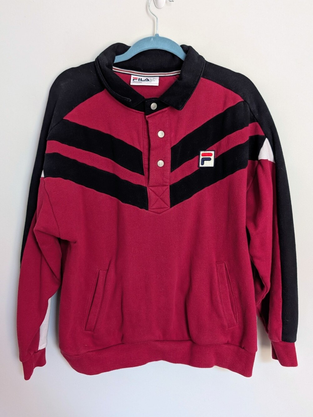 FILA Burgundy and Black Pullover Rugby Shirt